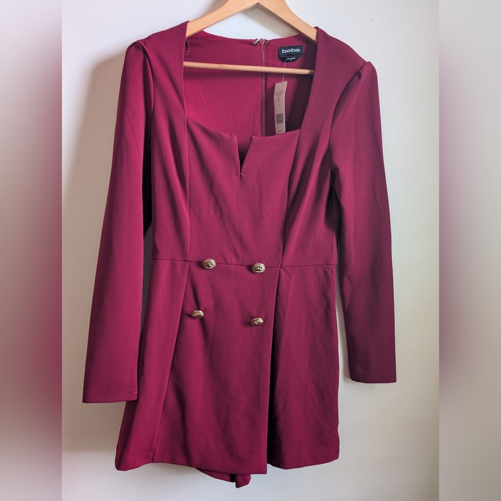 bebe Women's Rich Burgundy Blazer with Gold Accents